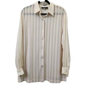 Vintage Kenar Studio Sheer Stripe Button Shirt Cream Long Sleeve Large Y2K Retro